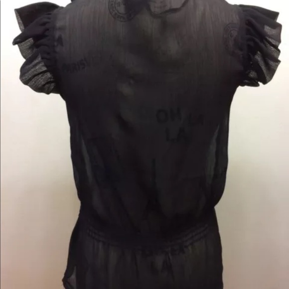 H&M Black Chiffon Women Blouse Sleeveless Ruffle Sz 6 V-Neck - Picture 2 of 8